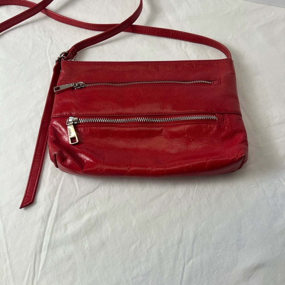 HOBO Red Leather Crossbody with Dual Zip Pockets